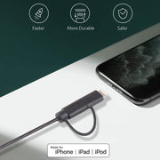 1m MFI 2 in 1 8 pin + Micro USB 2.0 Male to USB Data Sync Charging Cable(White)