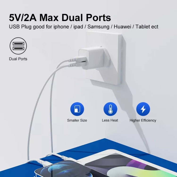 2-Ports 5V 2A USB Charger Adapter(White)