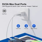 2-Ports 5V 2A USB Charger Adapter(White)