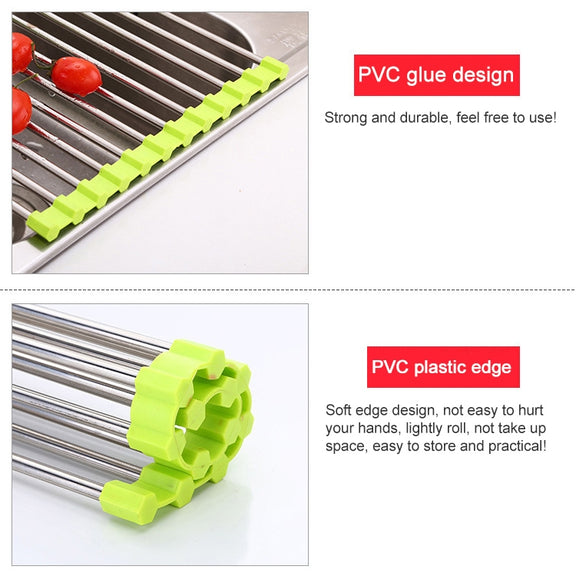 40x24x0.9cm Stainless Steel Folding Drain Rack(Green)