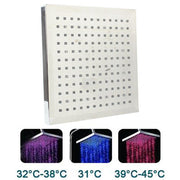 Square Temperature Sensor 3-Color (Blue / Pink / Red) LED Showerhead(Silver)