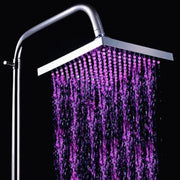 Square Temperature Sensor 3-Color (Blue / Pink / Red) LED Showerhead(Silver)