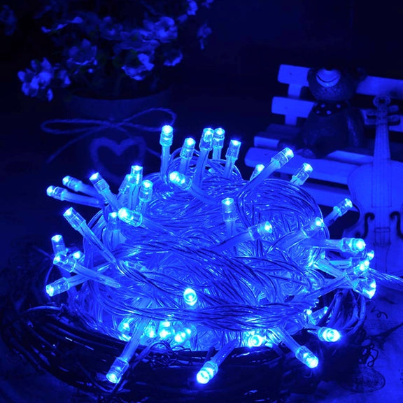 Water-resistant  String Light, Length: 10m, 100 LED Light with Controller, Flashing / Fading / Chasing Effect, AC 220V, EU Plug(Blue Light)