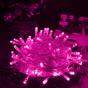 Water-resistant  String Light, Length: 10m, 100 LED, Flashing / Fading / Chasing Effect, with Controller, AC 220V, EU Plug(Pink Light)