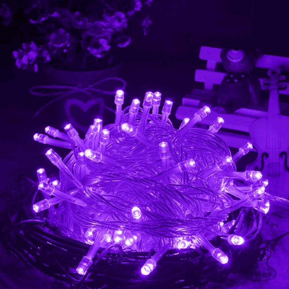 Water-resistant  String Light, Length: 10m, 100 LED, Flashing / Fading / Chasing Effect, with Controller, AC 220V, EU Plug(Purple Light)