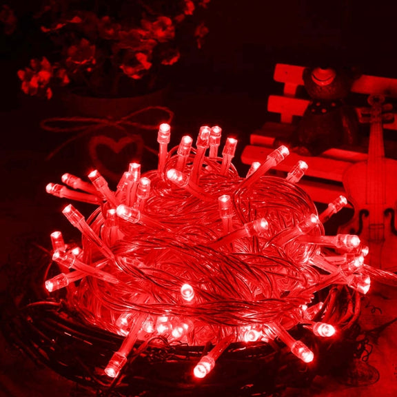 Water-resistant  String Light, Length: 10m, 100 LED Light with Controller, Flashing / Fading / Chasing Effect, AC 220V, EU Plug(Red Light)