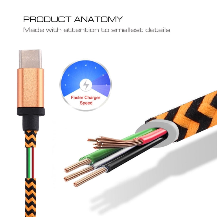 1m Woven Style USB-C / Type-C 3.1 to USB 2.0 Data Sync Charge Cable(Orange)