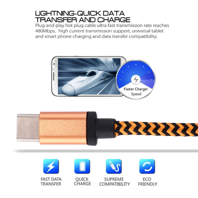 1m Woven Style USB-C / Type-C 3.1 to USB 2.0 Data Sync Charge Cable(Orange)
