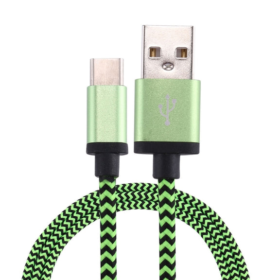 1m Woven Style USB-C / Type-C 3.1 to USB 2.0 Data Sync Charge Cable(Green)