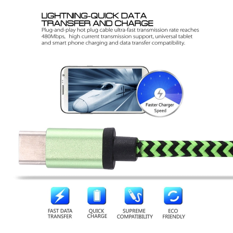 1m Woven Style USB-C / Type-C 3.1 to USB 2.0 Data Sync Charge Cable(Green)