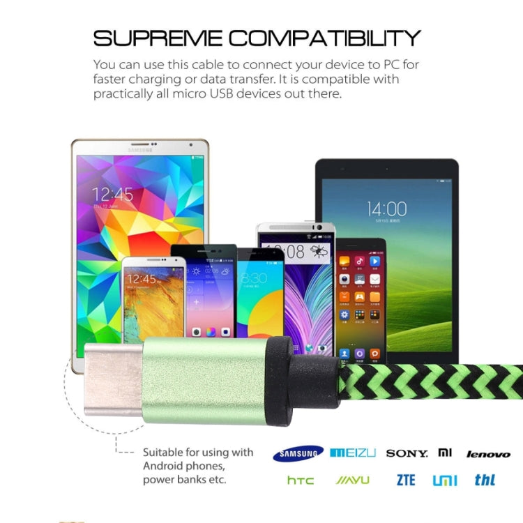 1m Woven Style USB-C / Type-C 3.1 to USB 2.0 Data Sync Charge Cable(Green)