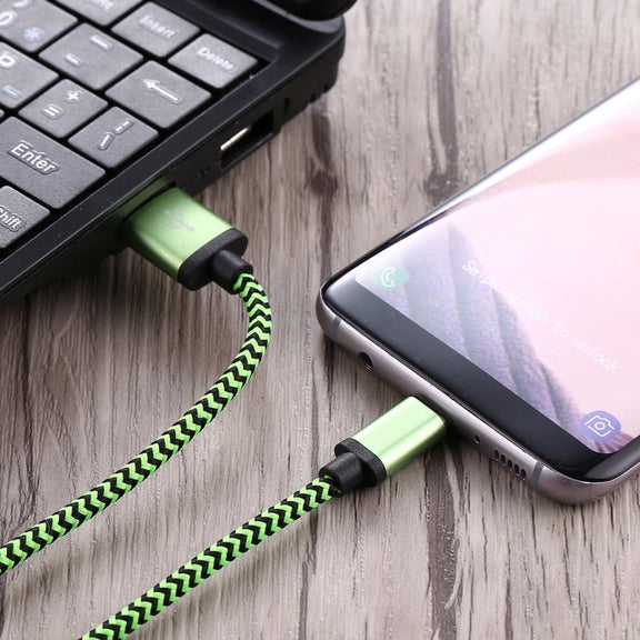 1m Woven Style USB-C / Type-C 3.1 to USB 2.0 Data Sync Charge Cable(Green)