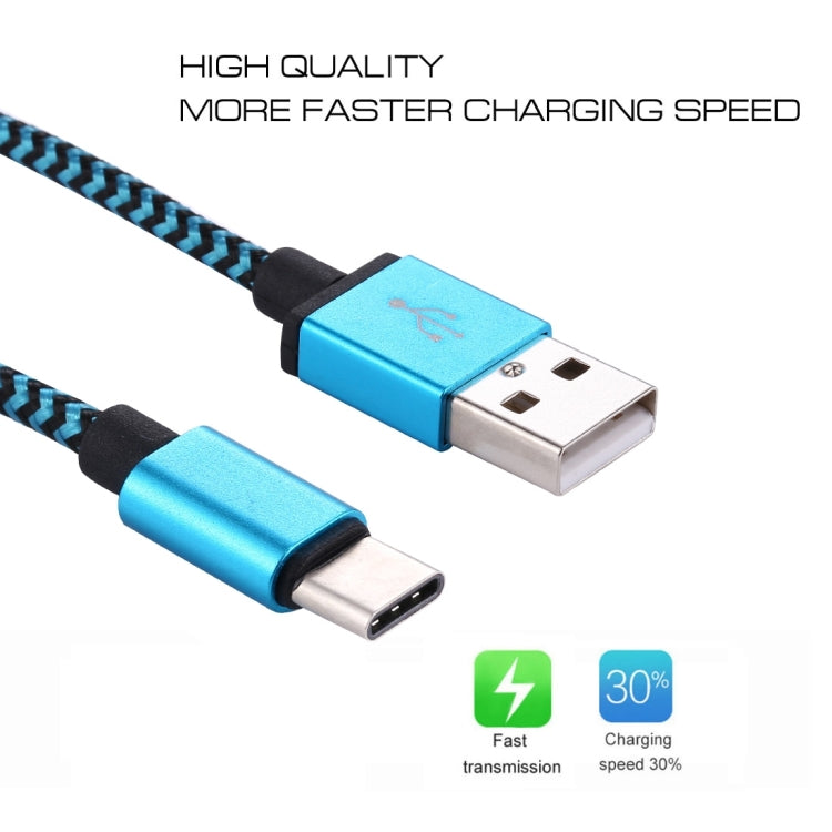 1m Woven Style USB-C / Type-C 3.1 to USB 2.0 Data Sync Charge Cable(Blue)