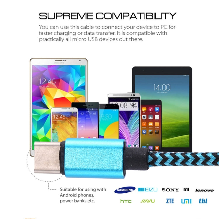1m Woven Style USB-C / Type-C 3.1 to USB 2.0 Data Sync Charge Cable(Blue)