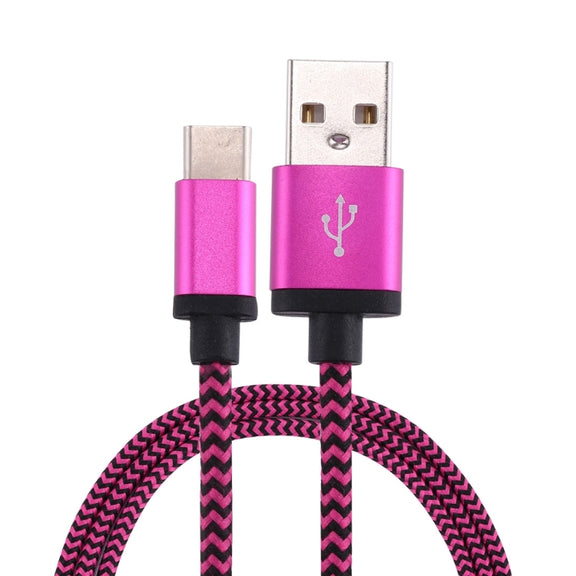 1m Woven Style USB-C / Type-C 3.1 to USB 2.0 Data Sync Charge Cable(Magenta)