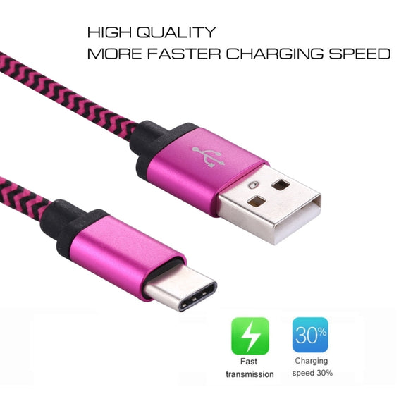 1m Woven Style USB-C / Type-C 3.1 to USB 2.0 Data Sync Charge Cable(Magenta)