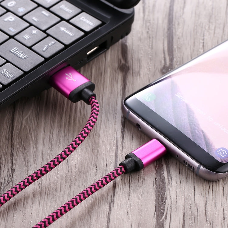 1m Woven Style USB-C / Type-C 3.1 to USB 2.0 Data Sync Charge Cable(Magenta)