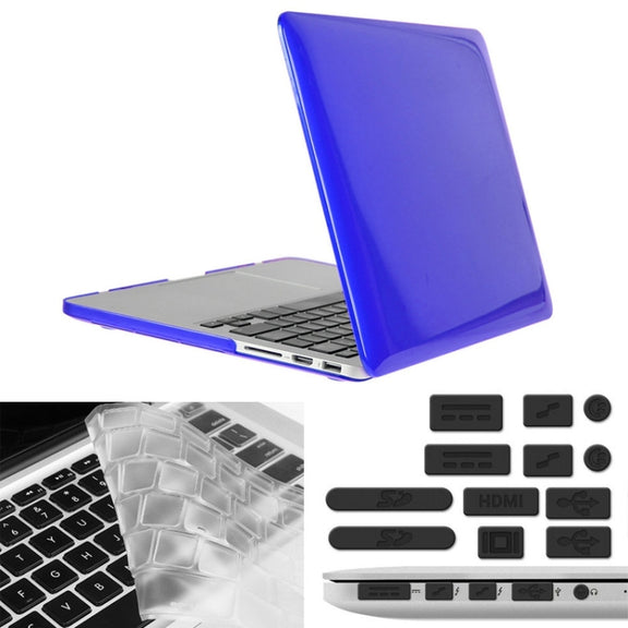 ENKAY for Macbook Pro Retina 13.3 inch (US Version) / A1425 / A1502 Hat-Prince 3 in 1 Crystal Hard Shell Plastic Protective Case with Keyboard Guard & Port Dust Plug(Dark Blue)