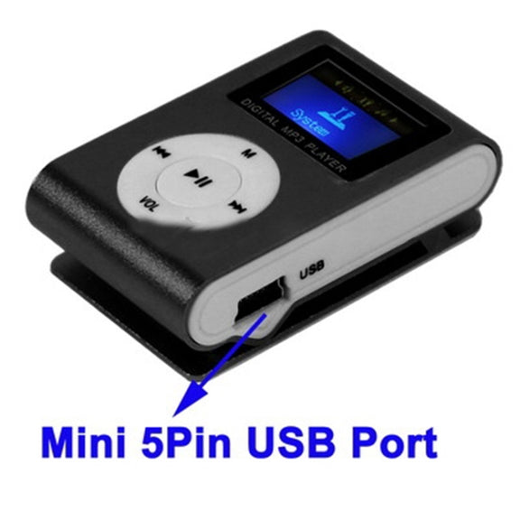 TF / Micro SD Card Slot MP3 Player with LCD Screen, Metal Clip(Black)