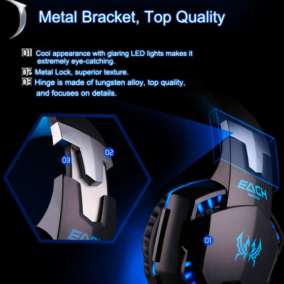 EACH G2000 Over-ear Stereo Bass Gaming Headset with Mic & LED Light for Computer, Cable Length: 2.2m(Orange)