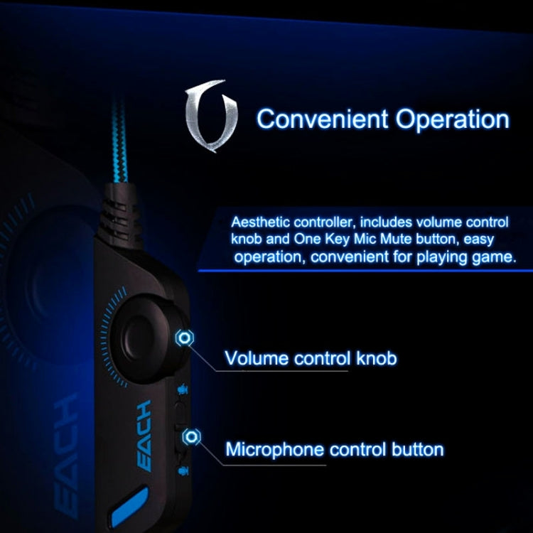 EACH G2000 Over-ear Stereo Bass Gaming Headset with Mic & LED Light for Computer, Cable Length: 2.2m(Orange)