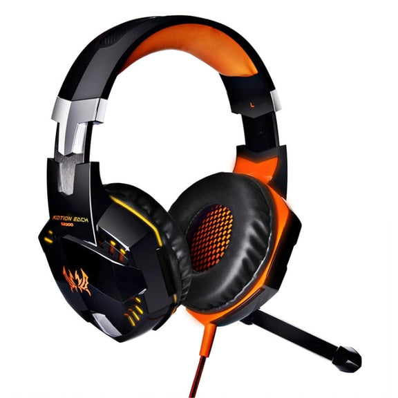 EACH G2000 Over-ear Stereo Bass Gaming Headset with Mic & LED Light for Computer, Cable Length: 2.2m(Orange)