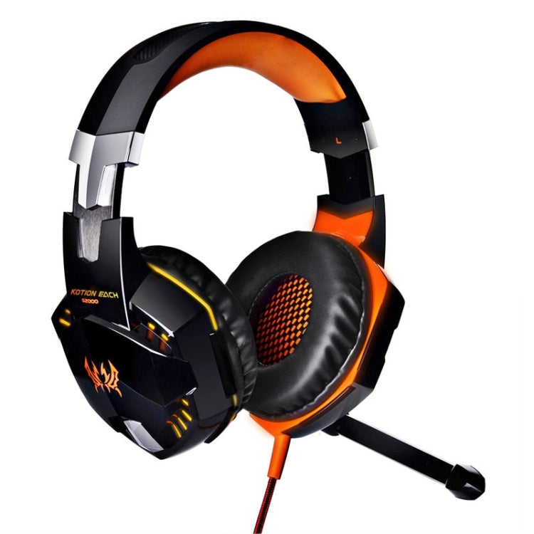 EACH G2000 Over-ear Stereo Bass Gaming Headset with Mic & LED Light for Computer, Cable Length: 2.2m(Orange)