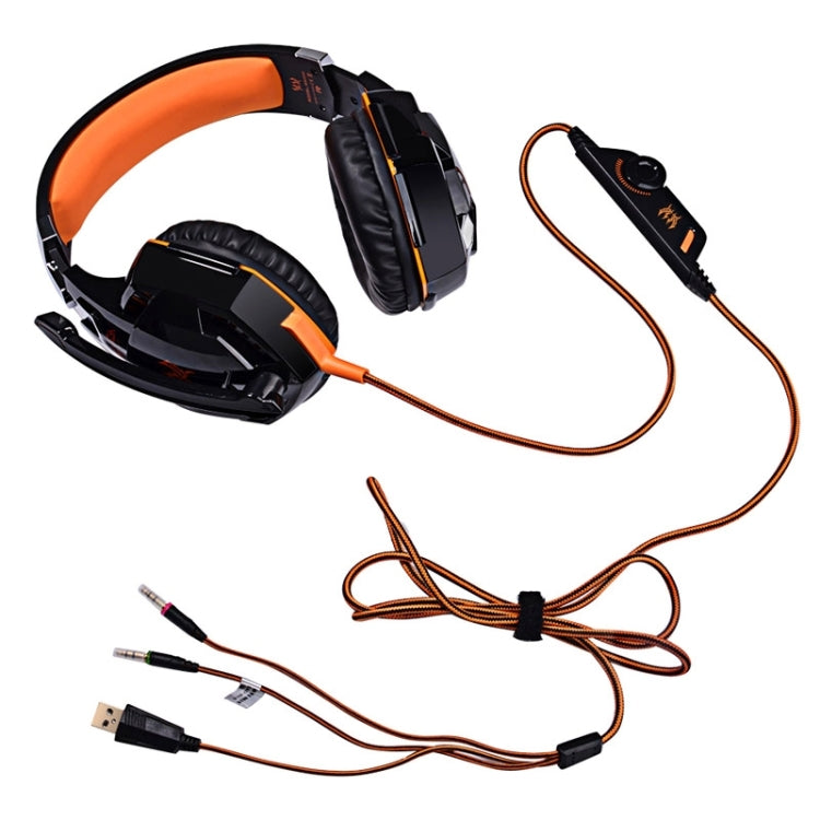 EACH G2000 Over-ear Stereo Bass Gaming Headset with Mic & LED Light for Computer, Cable Length: 2.2m(Orange)