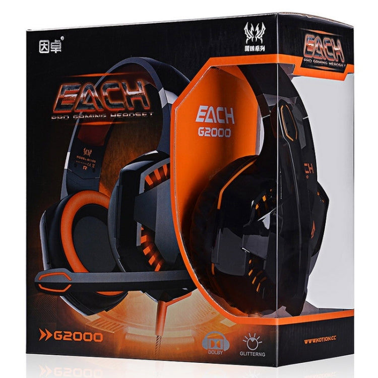 EACH G2000 Over-ear Stereo Bass Gaming Headset with Mic & LED Light for Computer, Cable Length: 2.2m(Blue)
