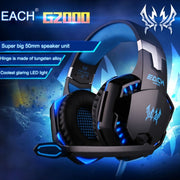 EACH G2000 Over-ear Stereo Bass Gaming Headset with Mic & LED Light for Computer, Cable Length: 2.2m(Blue)