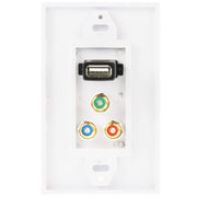 USB 2.0 Female Plug + 3 RCA Female Plugs Wall Plate Panel