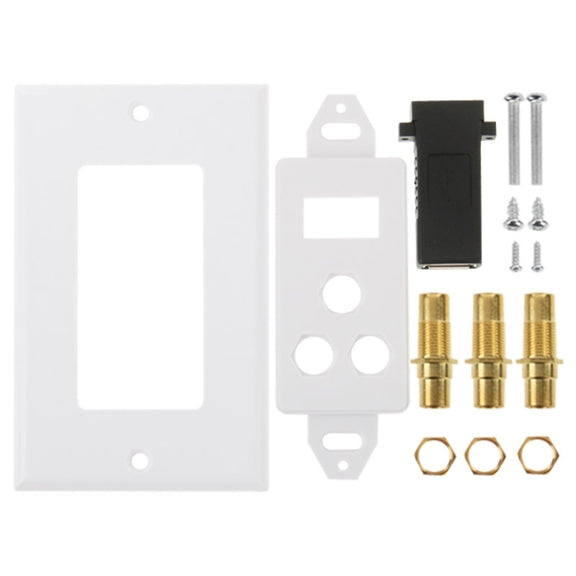 USB 2.0 Female Plug + 3 RCA Female Plugs Wall Plate Panel