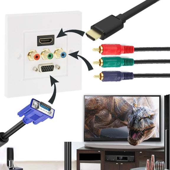 HDMI Female Plug + 3 RCA Female Plugs + VGA Female Plug Wall Plate Panel