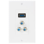 USB 3.0 Female Plug + 3 F Female Plugs Wall Plate Panel