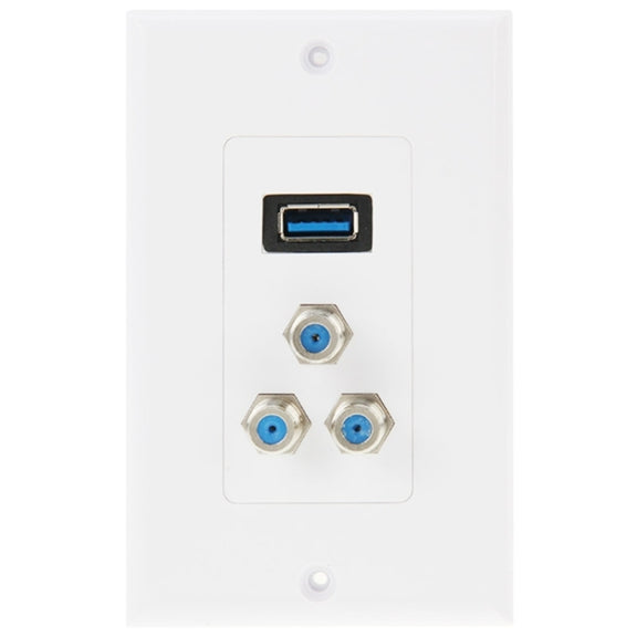 USB 3.0 Female Plug + 3 F Female Plugs Wall Plate Panel