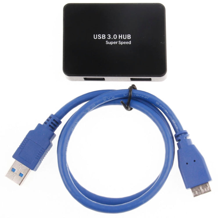 CR-H302 Mirror Surface 4 Ports USB 3.0 Super Speed 5Gbps HUB + 60cm USB 3.0 Transmission Cable(Black)
