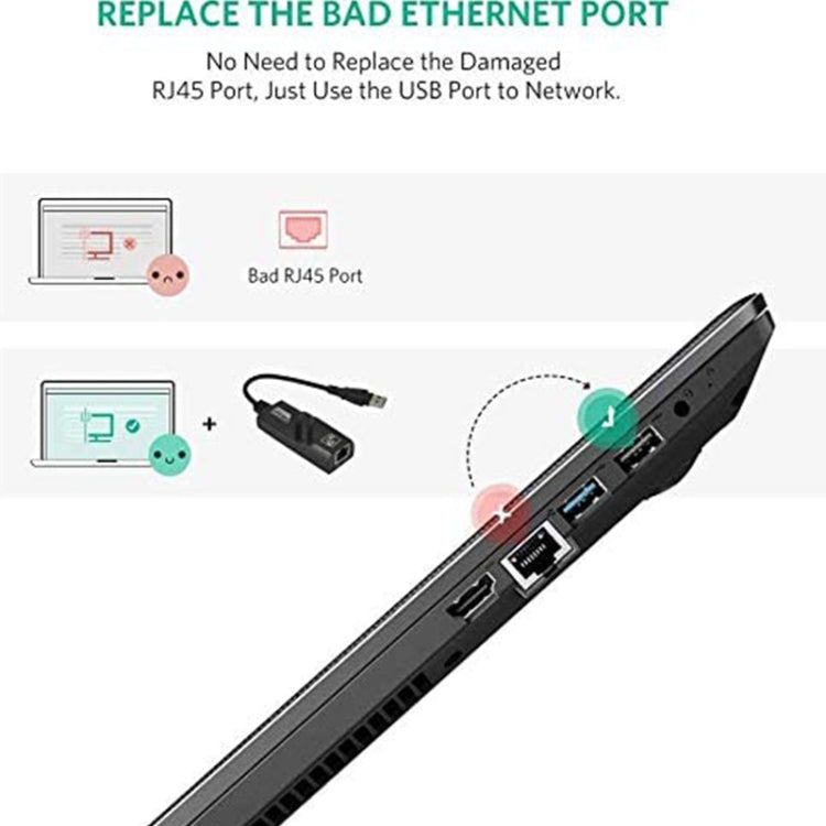 USB 3.0 10 / 100 / 1000Mbps Ethernet Adapter for Laptops, Plug and play(Black)