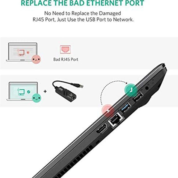 USB 3.0 10 / 100 / 1000Mbps Ethernet Adapter for Laptops, Plug and play(Black)