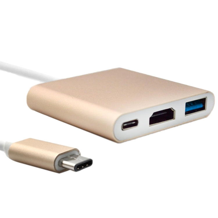 3 in 1 USB Type C to HDMI Adapter Cable, For MacBook 12 inch 2015 Version, Google Chromebook Pixel 2015 Version, Nokia N1 Tablet PC(Gold)