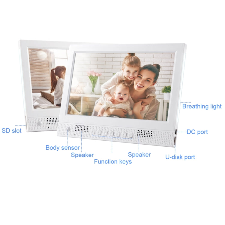 10.1 inch LED Display Multi-media Music & Movie Player Digital Photo Frame with Remote Control, Allwinner E200s Program, Support USB-Disk / SD Card, Body Sensor, Built in Stereo Speaker(White)