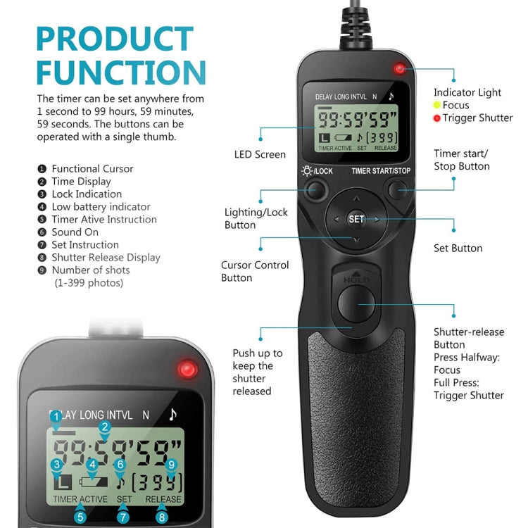Aputure AP-TR3N LCD Timer Remote Cord for Nikon D5100���D3100, D7000, D5000, D90