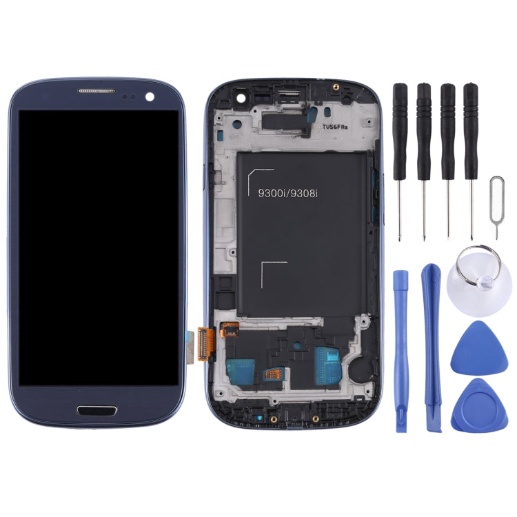 Original Super AMOLED LCD Screen for Samsung Galaxy SIII / i9300 Digitizer Full Assembly with Frame (Blue)