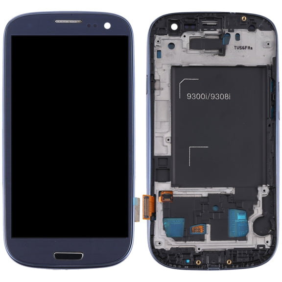 Original Super AMOLED LCD Screen for Samsung Galaxy SIII / i9300 Digitizer Full Assembly with Frame (Blue)