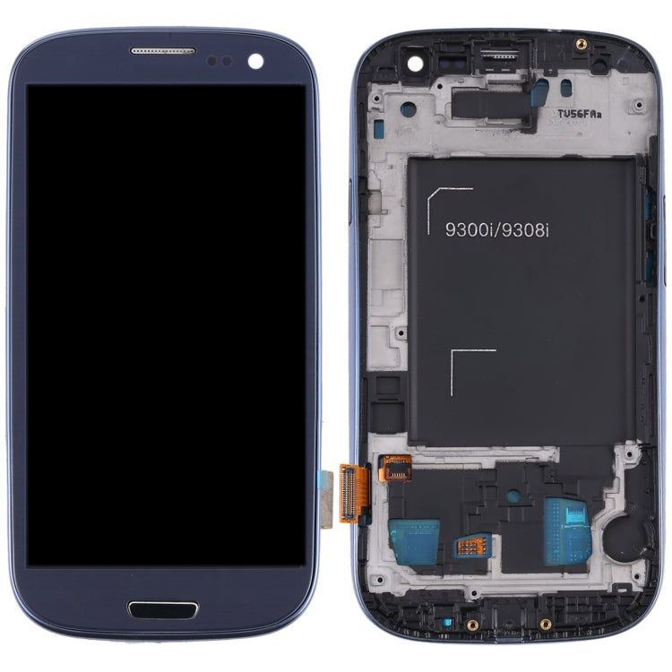 Original Super AMOLED LCD Screen for Samsung Galaxy SIII / i9300 Digitizer Full Assembly with Frame (Blue)