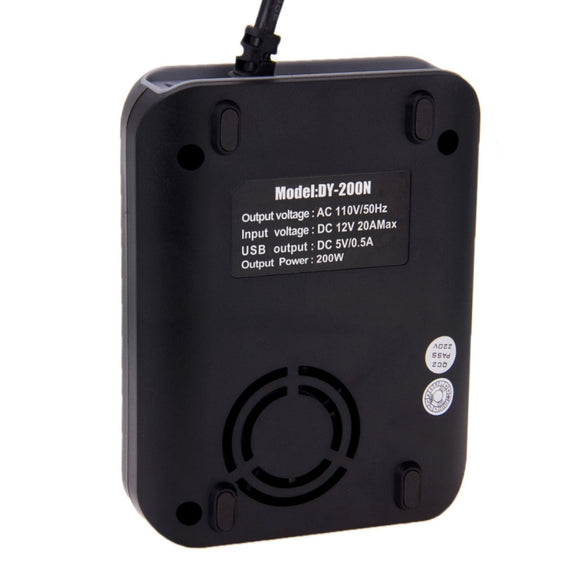 DY-200N, 200W DC 12V to AC Car Power Inverter with 500mA USB Port & EU / US Power Socket(Black)
