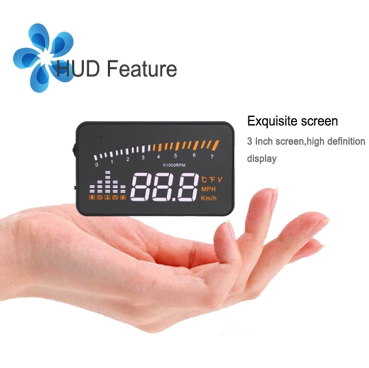 X5 HUD 3 inch Universal Multi Car Head Up Display with OBDII EOBD System, Light Sensors, Rotation Speed, Rotation Speed Unit, Unit Mark, Voltage, Water Temperature, Alarm mark(Black)