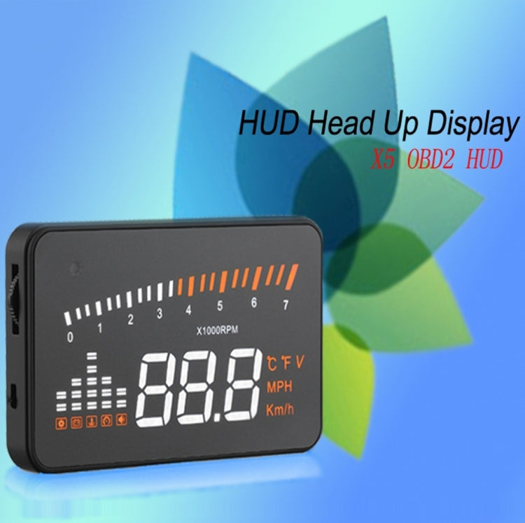 X5 HUD 3 inch Universal Multi Car Head Up Display with OBDII EOBD System, Light Sensors, Rotation Speed, Rotation Speed Unit, Unit Mark, Voltage, Water Temperature, Alarm mark(Black)