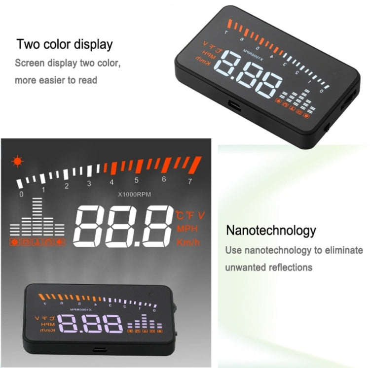 X5 HUD 3 inch Universal Multi Car Head Up Display with OBDII EOBD System, Light Sensors, Rotation Speed, Rotation Speed Unit, Unit Mark, Voltage, Water Temperature, Alarm mark(Black)
