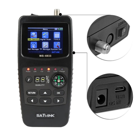 SATLINK WS6933 Portable Digital Satellite Finder Meter, 2.1 inch LCD Colour Screen, DVB-S2/S Signal Pointer(UK Plug)