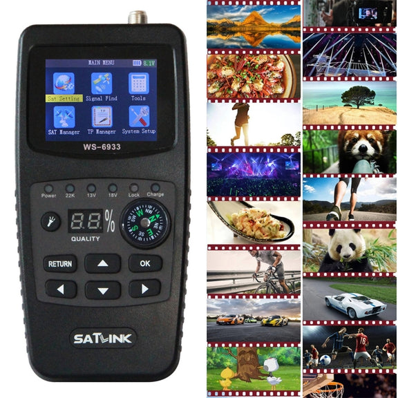 SATLINK WS6933 Portable Digital Satellite Finder Meter, 2.1 inch LCD Colour Screen, DVB-S2/S Signal Pointer(US Plug)